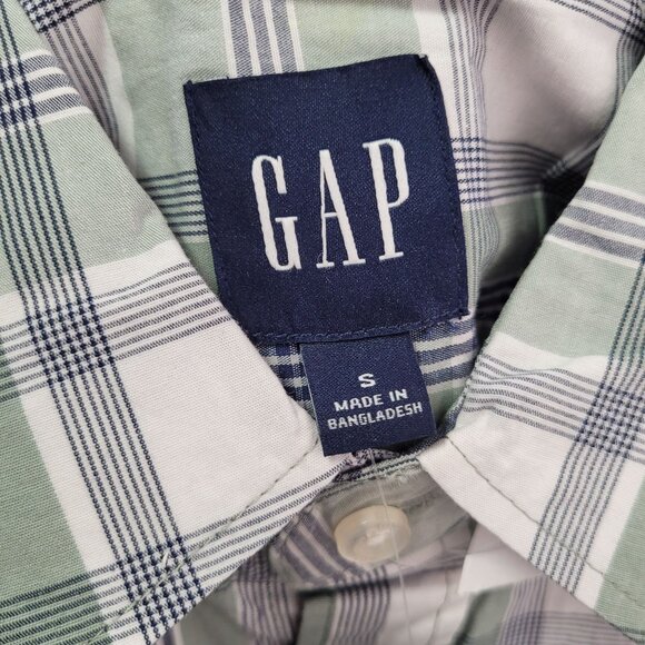 GAP Men's Green Plaid Short Sleeve Button-Up Poplin Cotton Shirt Small New - Picture 6 of 12